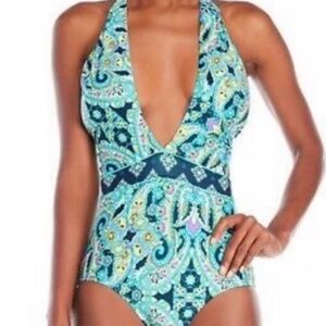 Laundry By Shelli Segal Teal Paisley Multi Way One Piece Swimsuit
